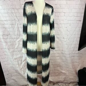 NWT lovely J boutique Striped Black cream Long duster open front Cardigan M